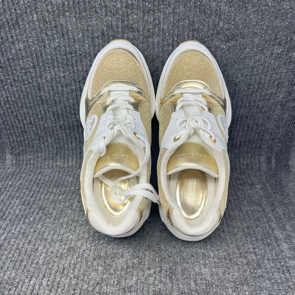 NEW Michael Kors Zuma Glitter Chain Mesh Metallic Trainer Gold White Women’s 9 M - Picture 7 of 8